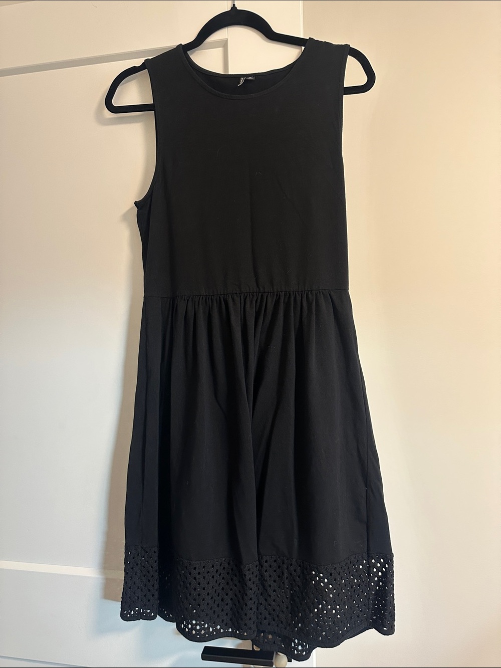 Only Black Sleeveless Mini Dress with Eyelet Hem
